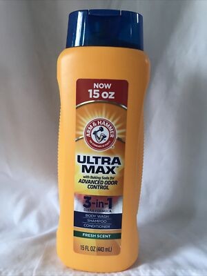 ARM & HAMMER ULTRA MAX Fresh Scent 3-in-1 Body Wash, Shampoo & Conditioner 15 oz(443ml)