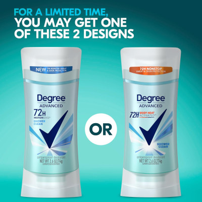 2X - Degree Advanced Protection Antiperspirant Deodorant Shower Clean For 72-Hour Sweat & Odor Control For Women, With Body Heat Activated Technology, 2.6 Oz