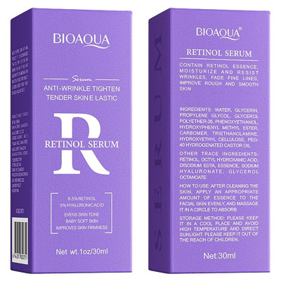 BIOAQUA Facial Retinol Serum 30ml Anti-Wrinkle Tender Skin 8.5% Retinol 5% Hyaluronic Acid Moisturizing Essence