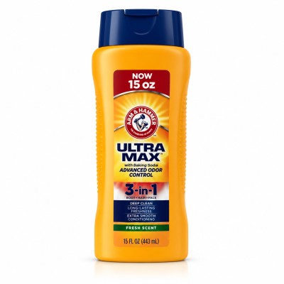 ARM & HAMMER ULTRA MAX Fresh Scent 3-in-1 Body Wash, Shampoo & Conditioner 15 oz(443ml)