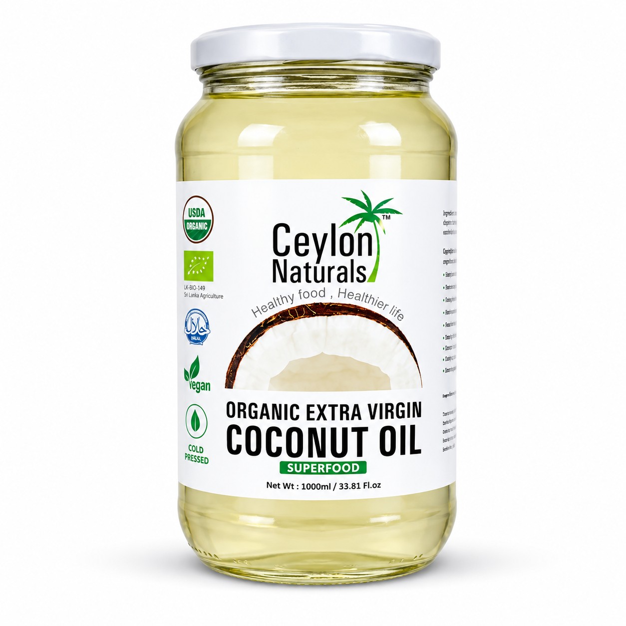 Ceylon Naturals Cold-Pressed Coconut Superfood Oil (1000ml)