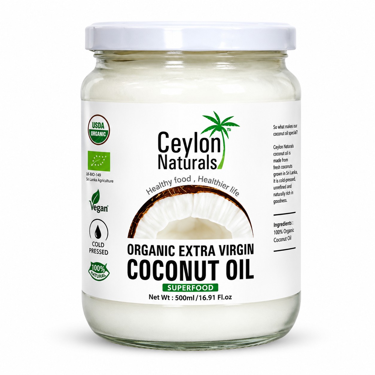 Ceylon Naturals Organic Extra Virgin Coconut Oil (500ml)