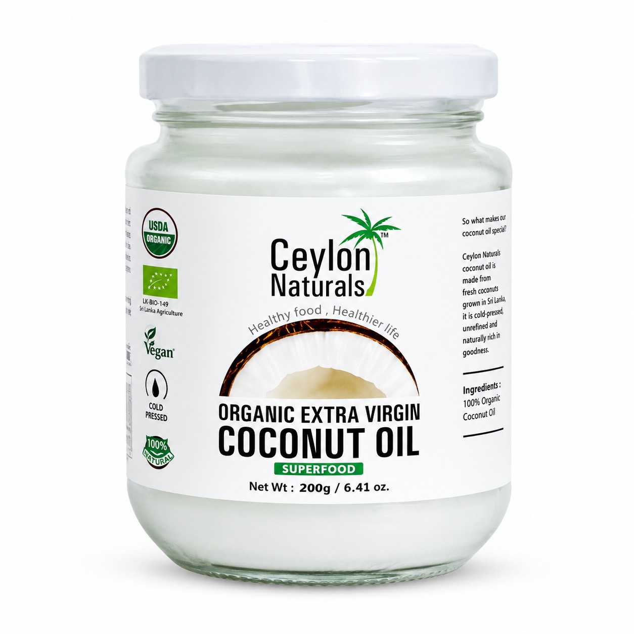 Ceylon Naturals Organic Extra Virgin Coconut Oil (200g)