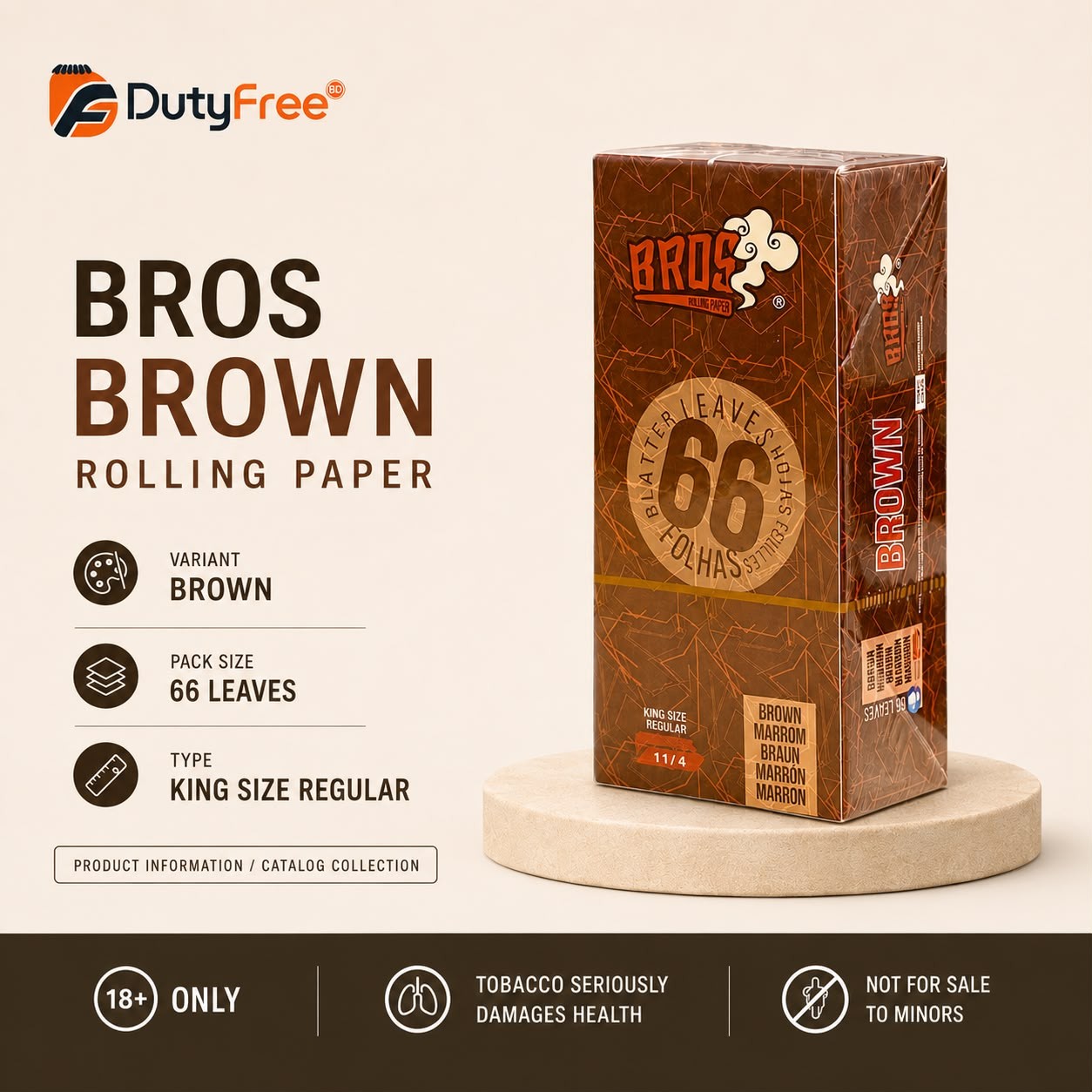Bros Brown King Size Regular Rolling Papers-66 Main Box (50 Boxes)