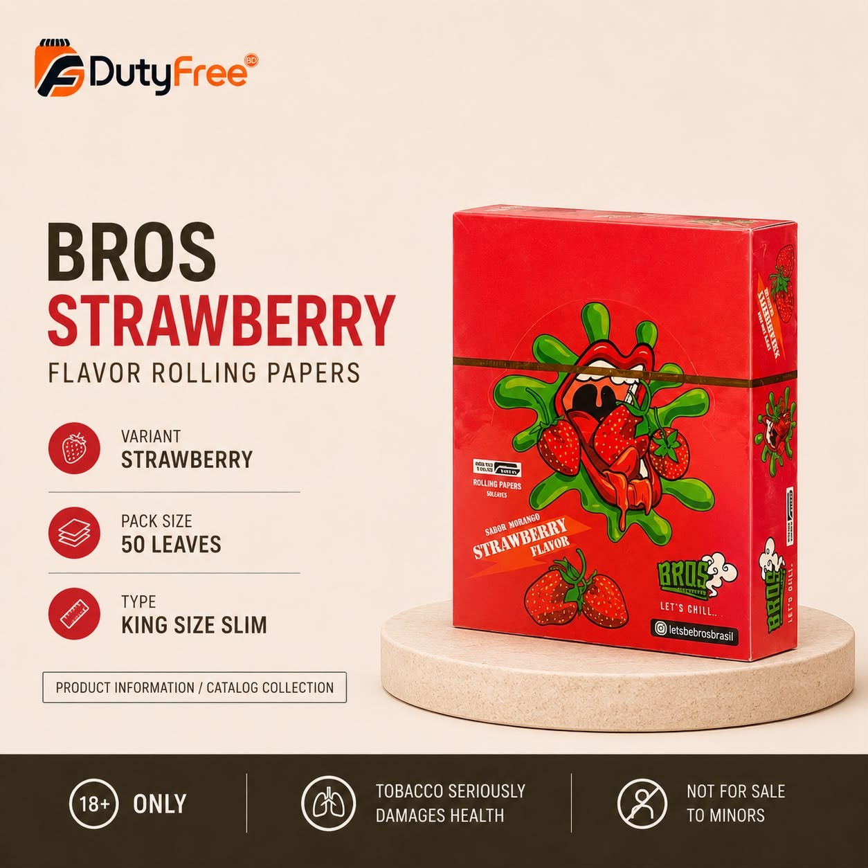 Bros Strawberry Flavor Smoking Rolling Paper – 50 Leaves
