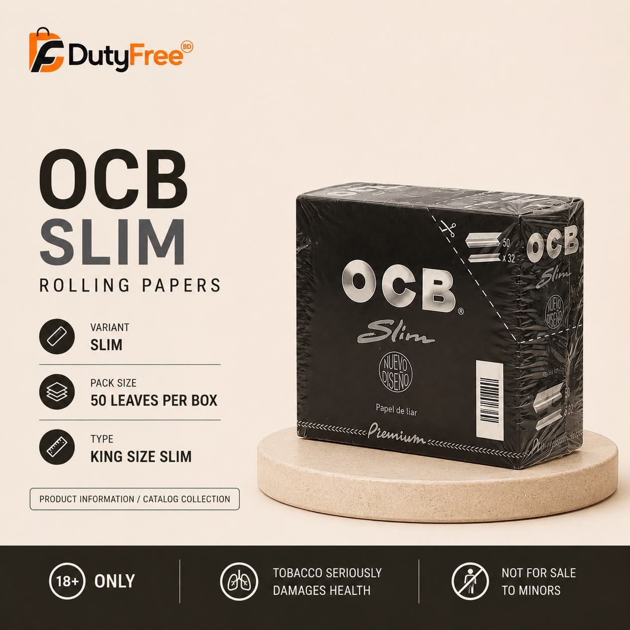 OCB Black King Size Slim Rolling Paper – 50 Leaves