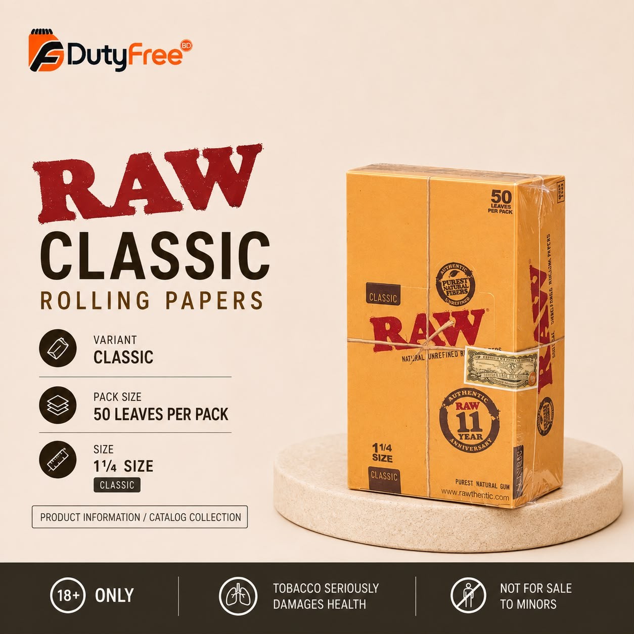 RAW Classic 11/4 Rolling Paper – 50 Leaves