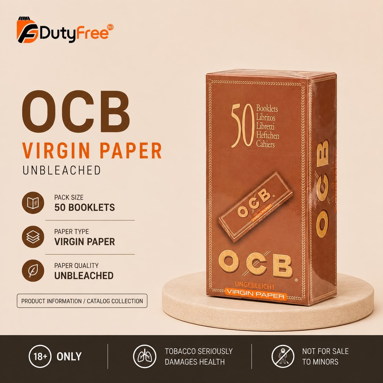 OCB Virgin Unbleached Rolling Paper – 50 Leaves
