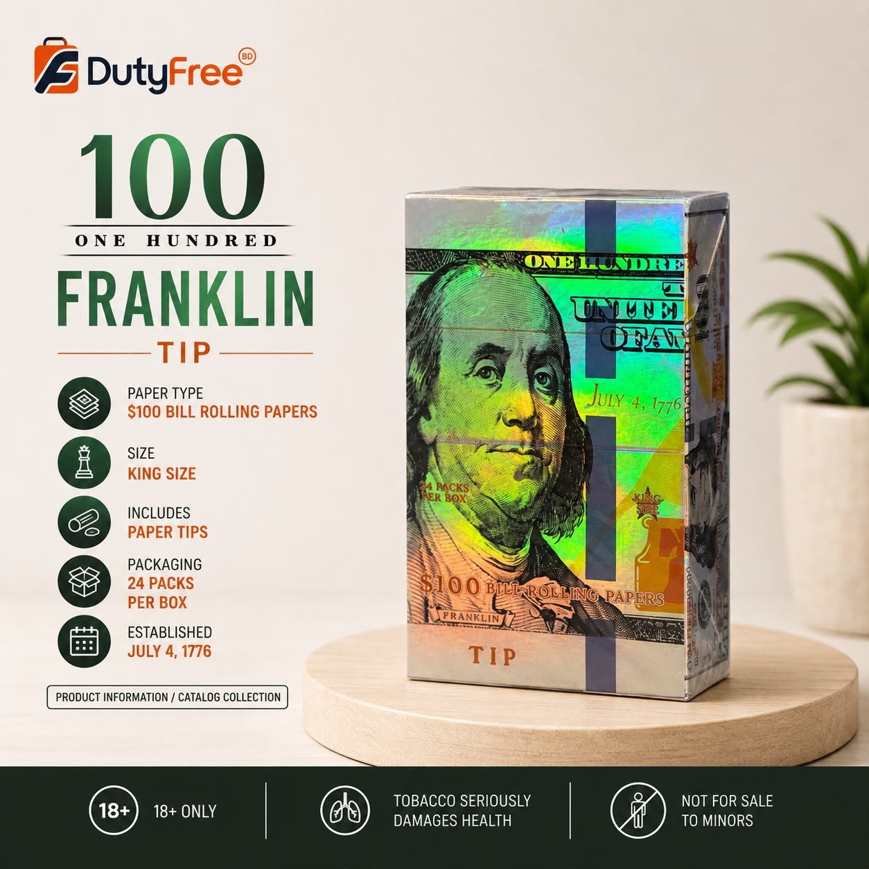 One Hundred Franklin Rolling Paper with Filter Tips – 50 Leaves